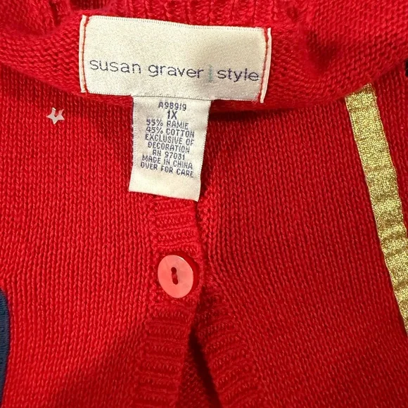 Susan Graver Red Nautical Cardigan - Picture 3 of 12
